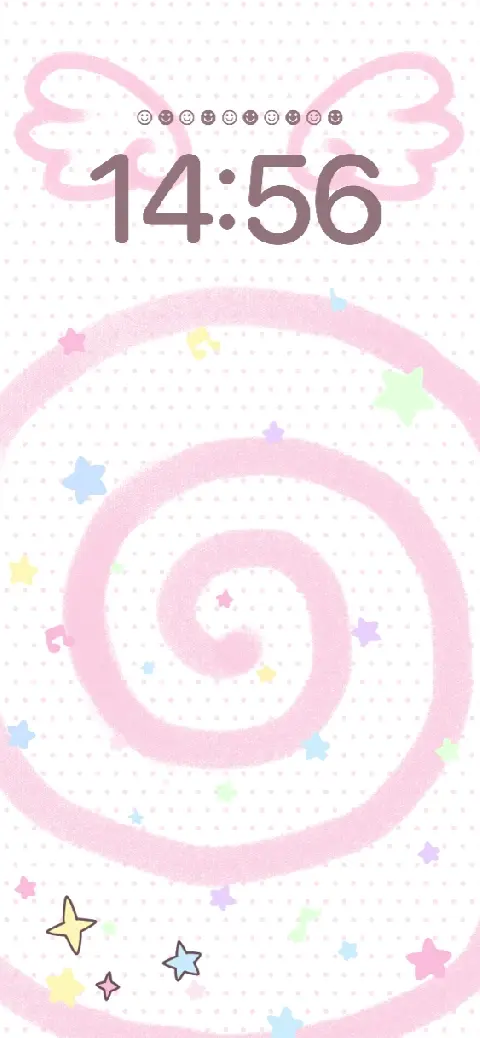 Eine anpassbare Wallpaper-Vorlage mit pinker Spirale, Engelsflügeln und Sternen für einen DIY-Sperrbildschirm.