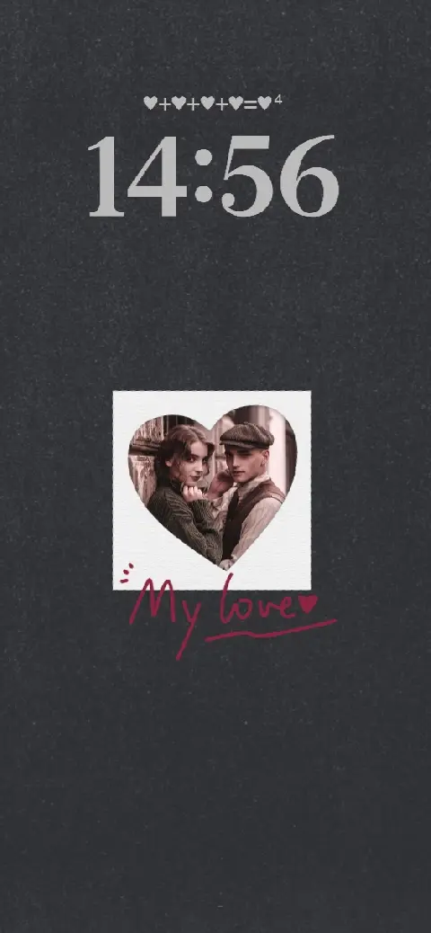 Vintage aesthetic live wallpaper template featuring a couple in a heart frame with red My love handwritten text.