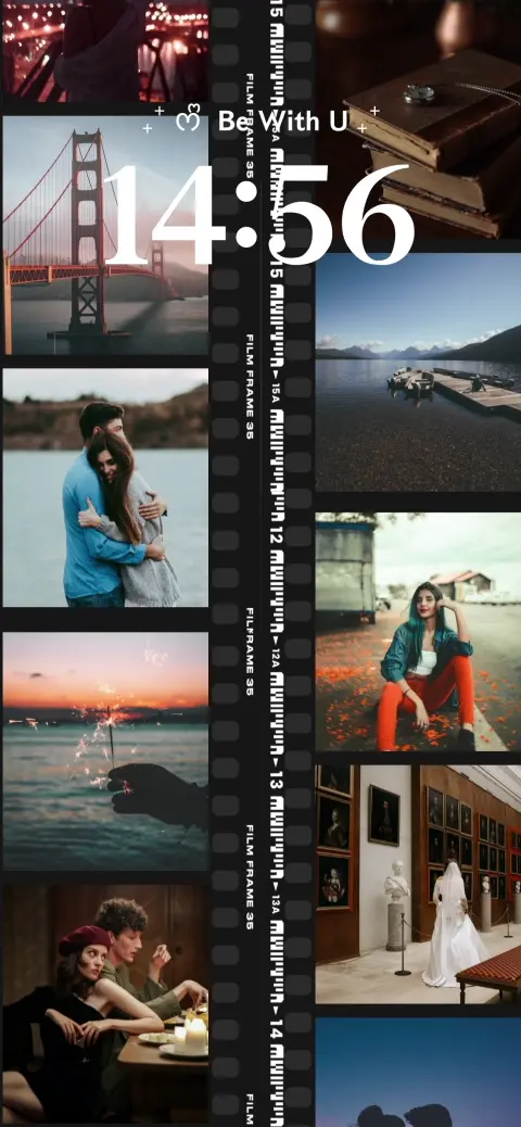 Personalisierbare Live-Wallpaper-Vorlage im Stil eines Vintage-Filmstreifens mit mehreren Fotofeldern.