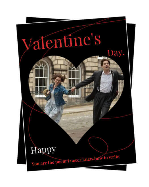 Heart-shaped photo collage template for Valentine's Day with a black background, red text, and romantic quote.