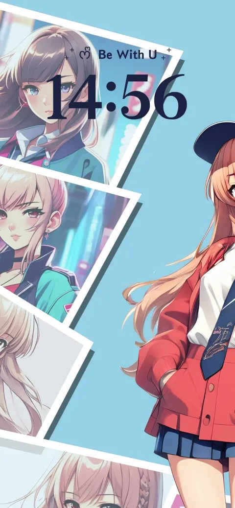 ポラロイド風フォトフレーム付きのアニメキャラ自作動く壁紙テンプレート。