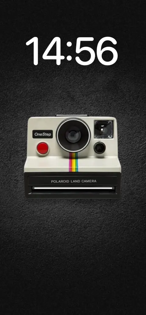Aesthetic vintage Polaroid OneStep camera on a black textured background for a mobile live wallpaper template.