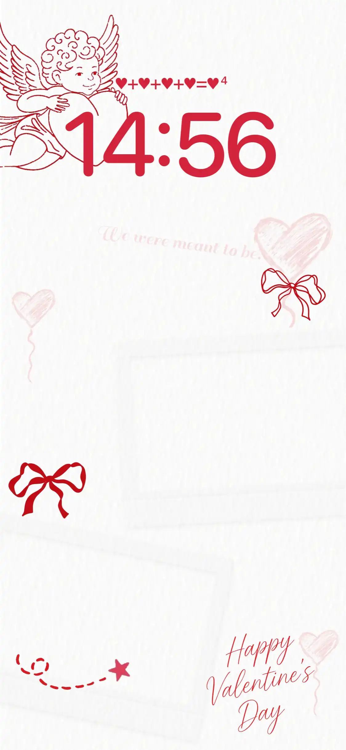 Valentine's Day live wallpaper template featuring a red Cupid sketch, hearts, and customizable photo frames.
