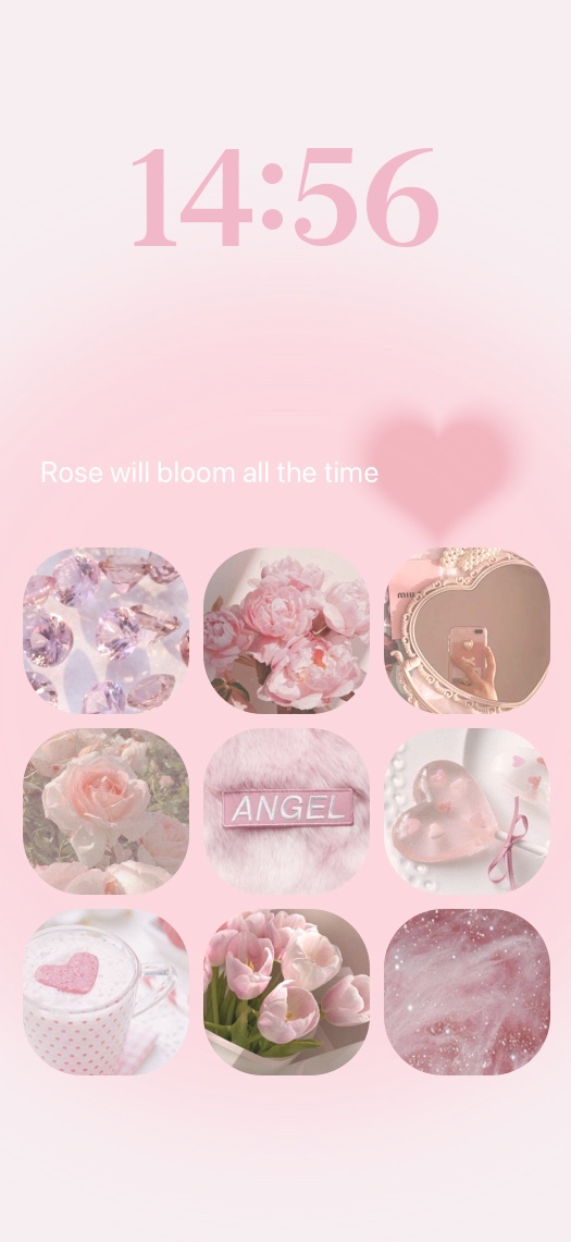 Soft pink aesthetic wallpaper template collage featuring roses, hearts, diamonds, and angel theme for custom phone screens.