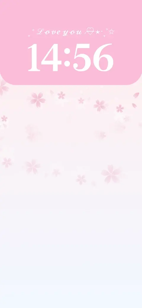 Aesthetic pink live wallpaper template featuring floating cherry blossom petals and a white digital clock display.