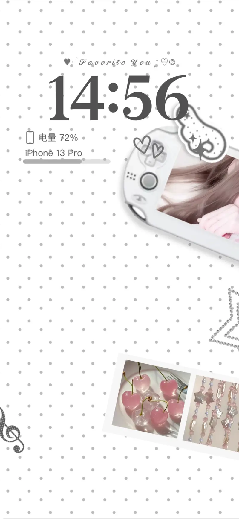 Pink Y2K aesthetic live wallpaper with retro gaming console, jelly cherries, and polka dot background for mobile.