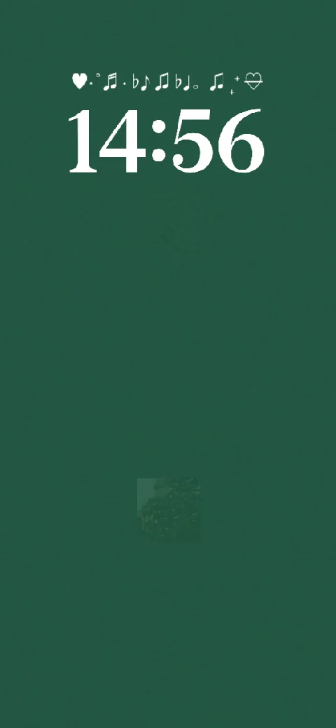Minimalist forest green live wallpaper template with musical symbols and a digital clock display.