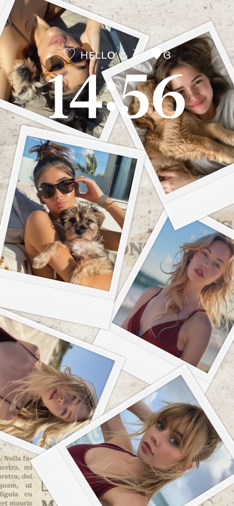 A DIY static wallpaper template featuring a collage of several Polaroid-style photo frames overlapping on a beige textured paper background with newsprint details.