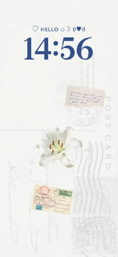 Aesthetic vintage live wallpaper template featuring a white lily, retro postcards, and light academia collage style.