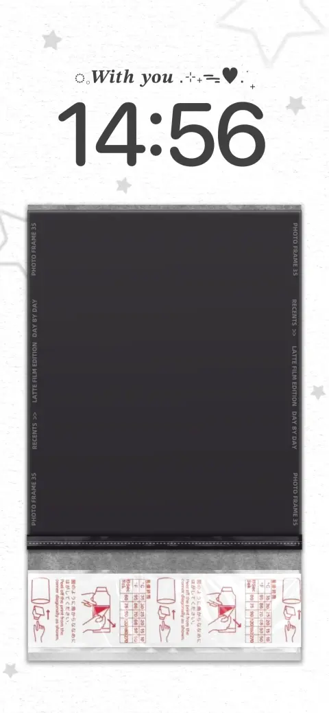 DIY live wallpaper template with a black film frame, stars, and With You text for photo personalization.
