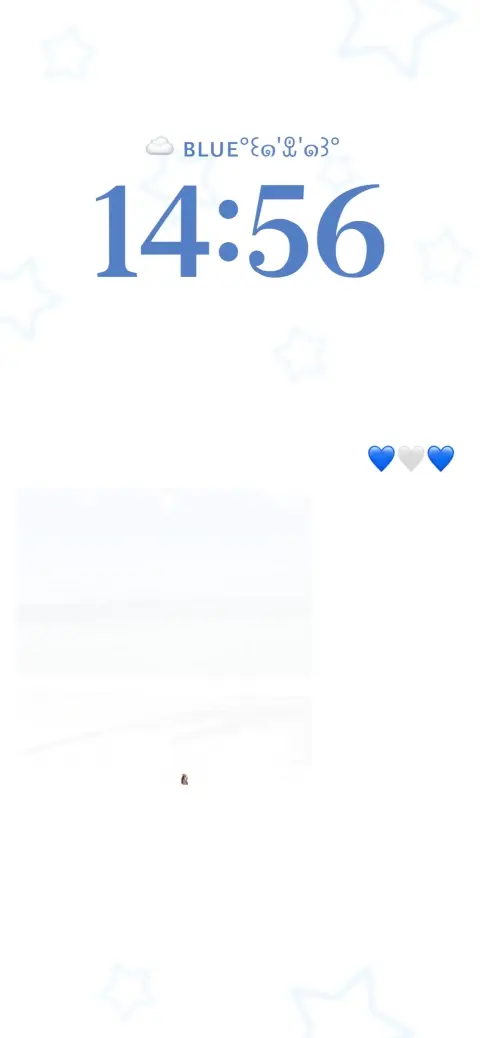 Aesthetic blue digital clock live wallpaper template with white background, stars, and blue hearts.