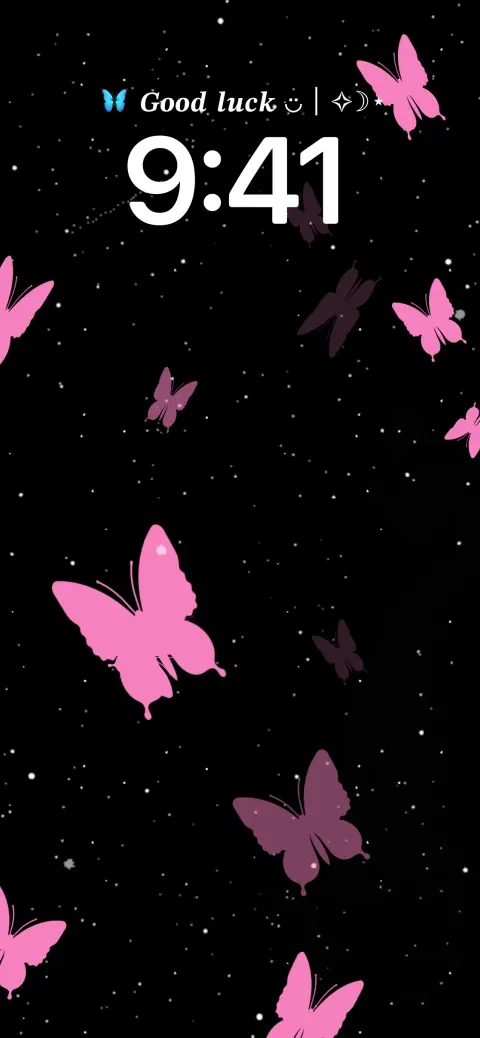 Aesthetic pink butterflies fluttering on a black starry night background mobile live wallpaper template.