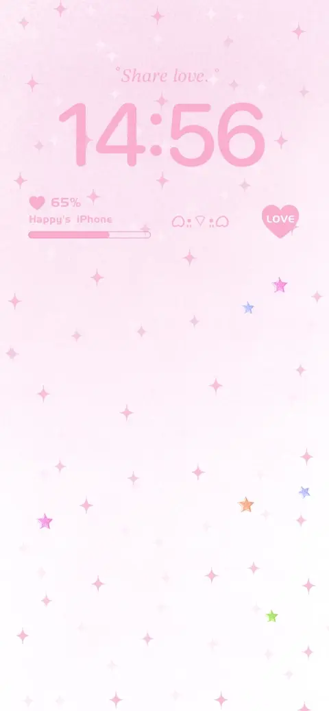 Eine anpassbare Live-Wallpaper-Vorlage in Rosa mit glitzernden Sternen und Herz-Widgets für den Sperrbildschirm.