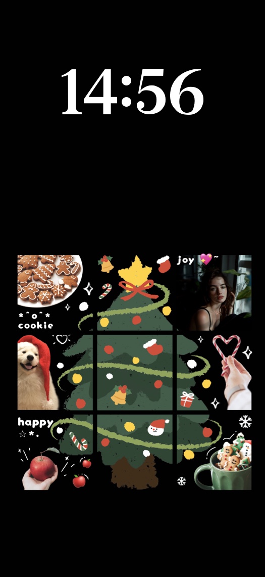 Eine statische Wallpaper-Vorlage mit einer Weihnachts-Collage im 3x3-Raster und anpassbaren Fotobereichen.