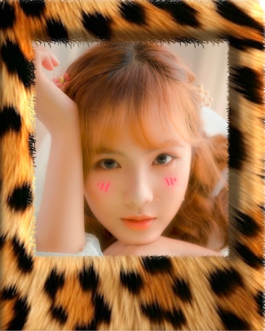 Single photo template featuring a fuzzy leopard print faux fur frame with frayed edges and a retro Y2K aesthetic.