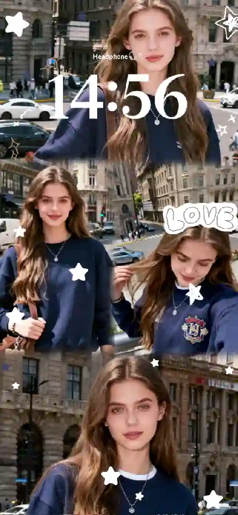 Plantilla de fondo de pantalla animado personalizable con collage de fotos de estilo urbano y dibujos de estrellas.