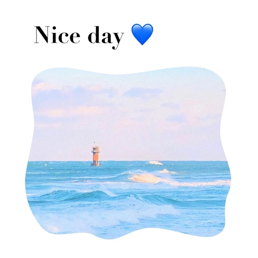 Aesthetic collage template featuring a wavy-edged sea photo with lighthouse and Nice day text with a blue heart.