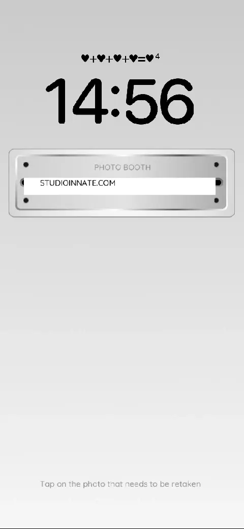 Minimalist white photo booth live wallpaper template with clock and photo placeholder frame.