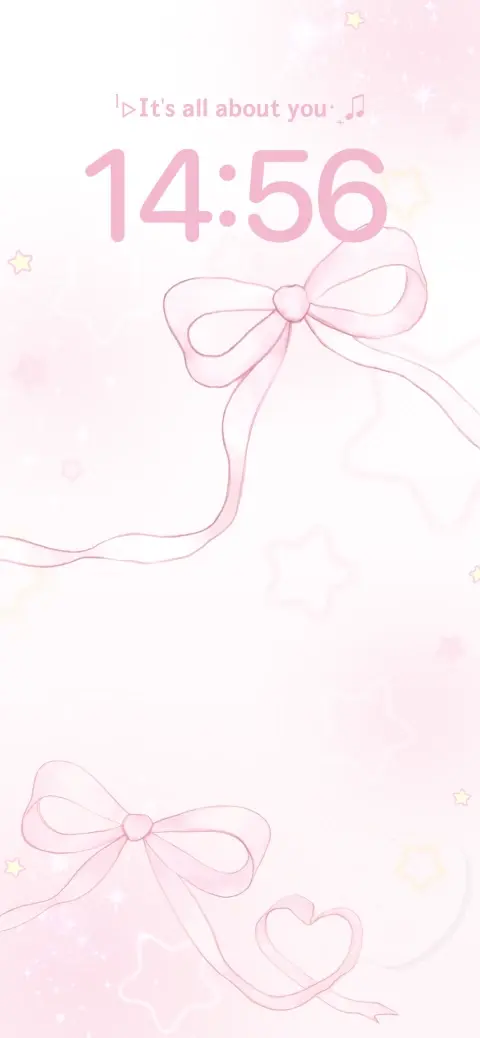 Eine rosa ästhetische Wallpaper-Vorlage mit handgezeichneten Schleifen, Sternen und anpassbarem Textbereich.