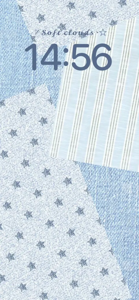 Anpassbare Live-Wallpaper-Vorlage mit einem blauen Patchwork-Muster, Denim-Textur und Sternen.