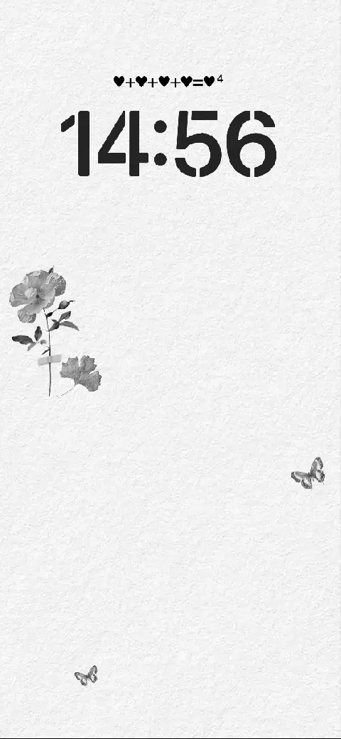 Texturierter weißer Hintergrund mit grauer Blume und Schmetterlingen, anpassbare Live-Wallpaper-Vorlage.